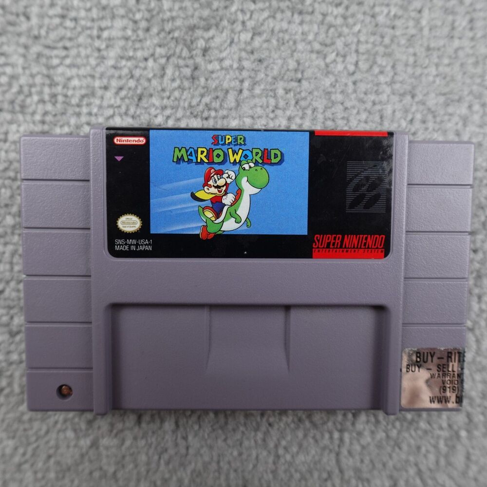 Super Mario World (SNES, 1991) Clean Label Super Nintendo Entertainment System
